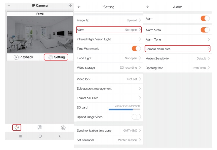 Camera Alarm Area Setting