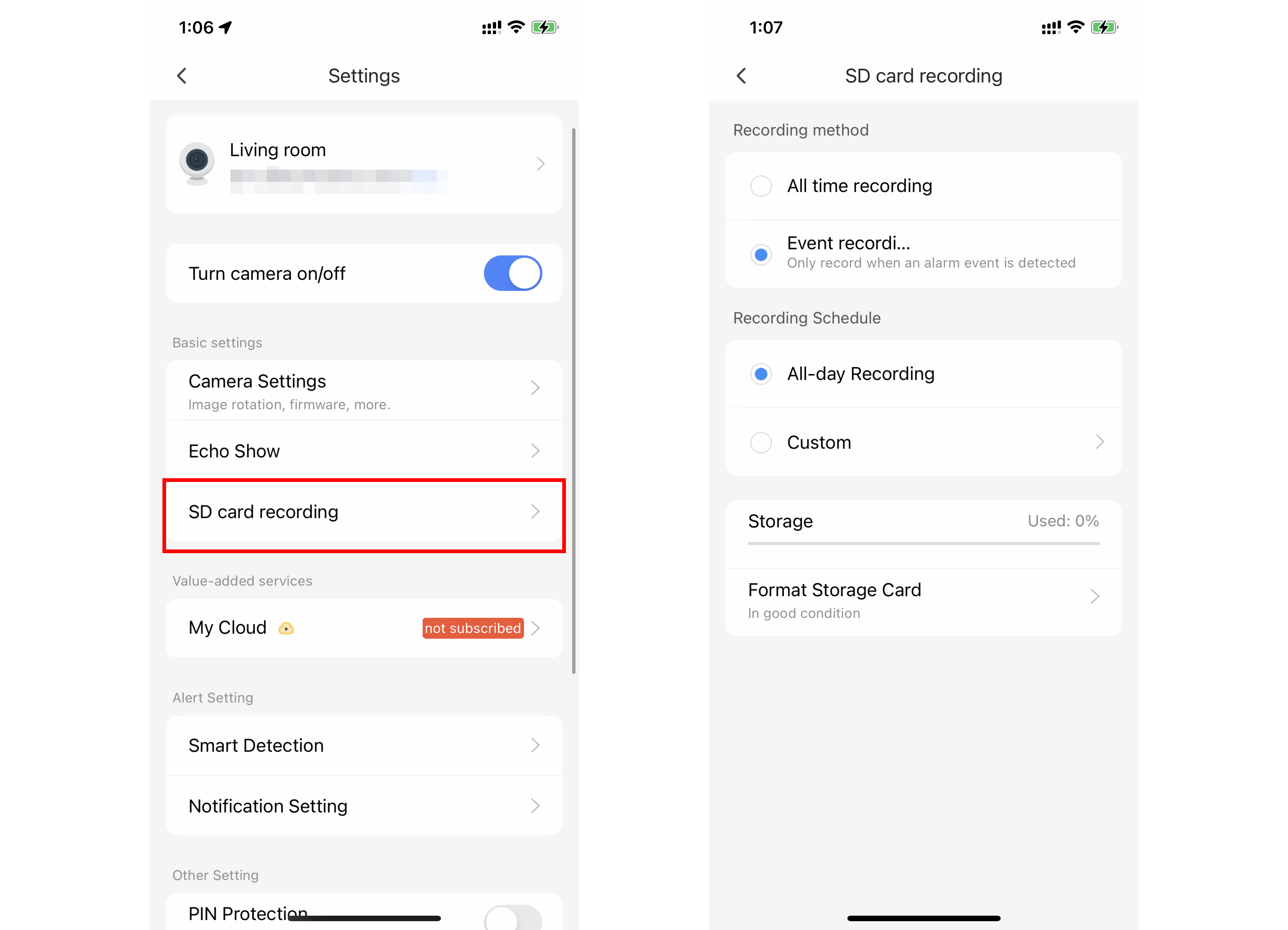 Recording Settings - yi iot
