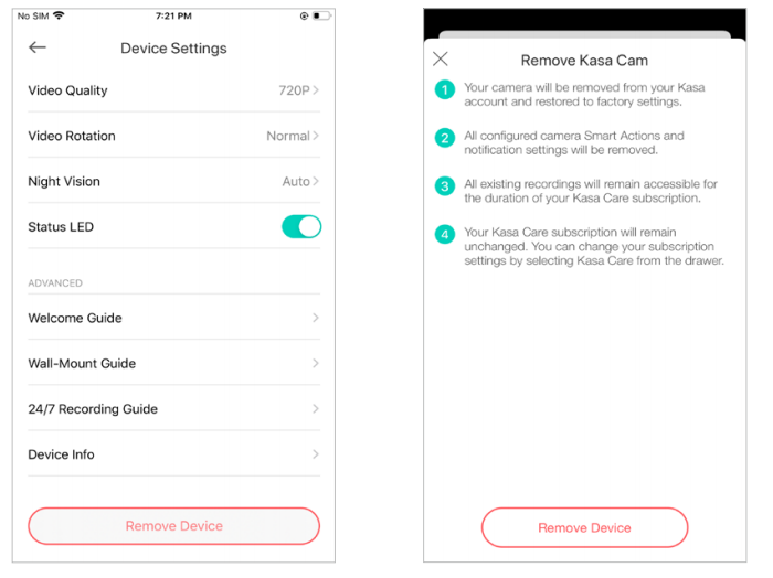How to reset kasa camera?