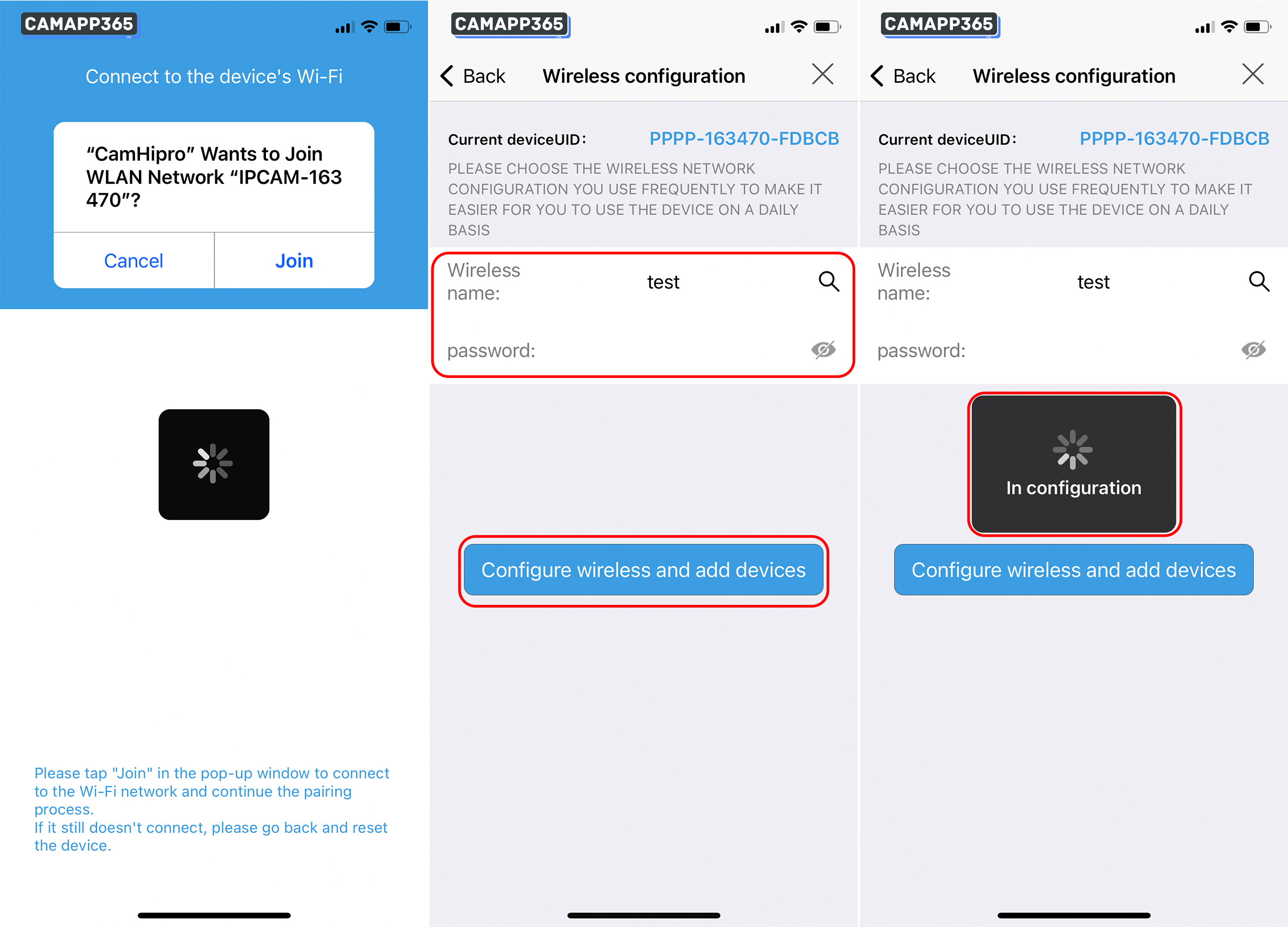 Wait for your phone to connect to the CamHiPro camera's hotspot wifi, it will automatically go to the next step after successful connection.