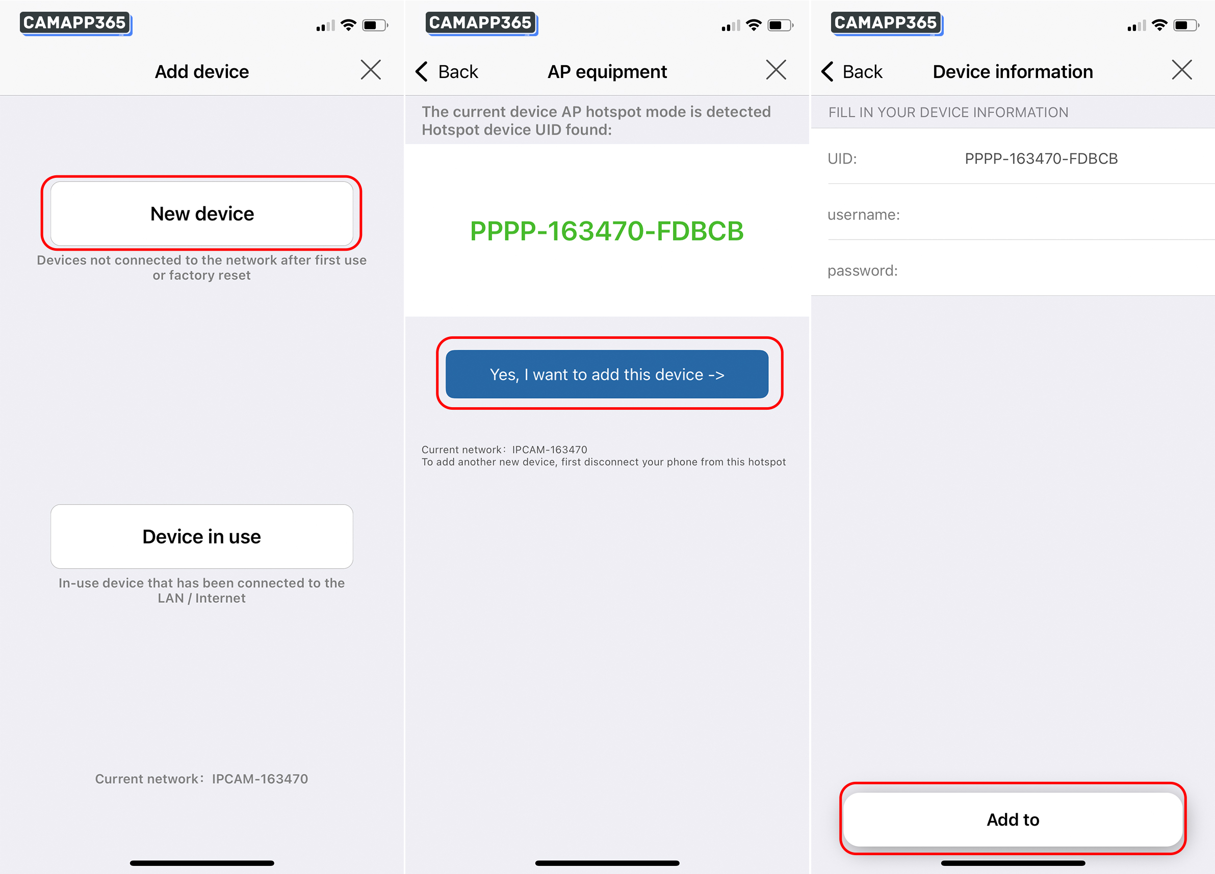 Select New device, click Yes, I want to add this device, please do not change your username or password and click Add to.