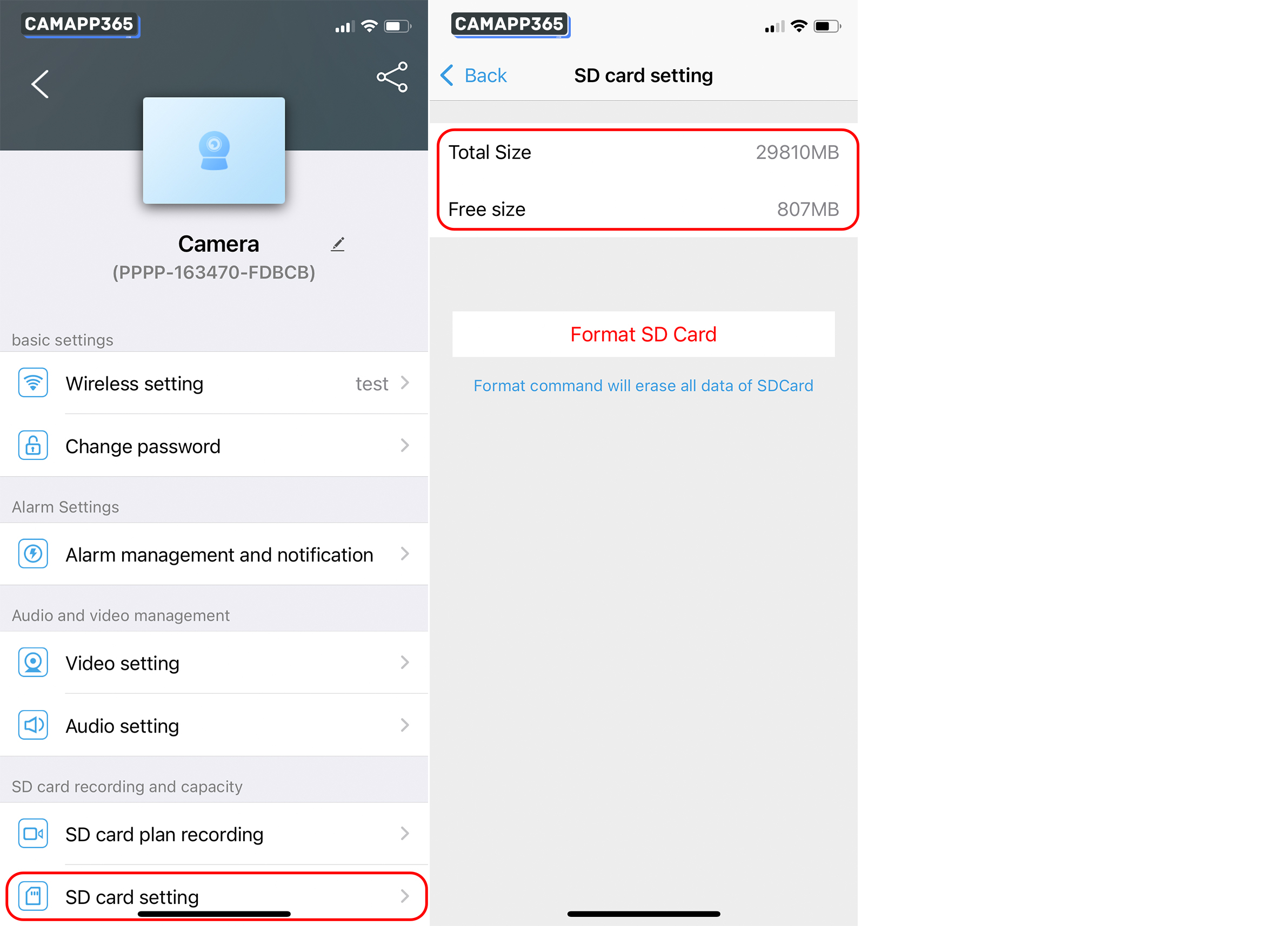 Insert the memory card, then check if the memory card is recognized in the SD card setting, if it shows abnormal, please Format SD Card.