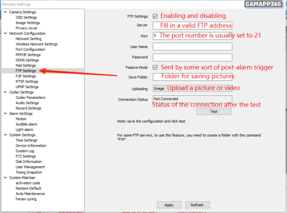 FTP settings