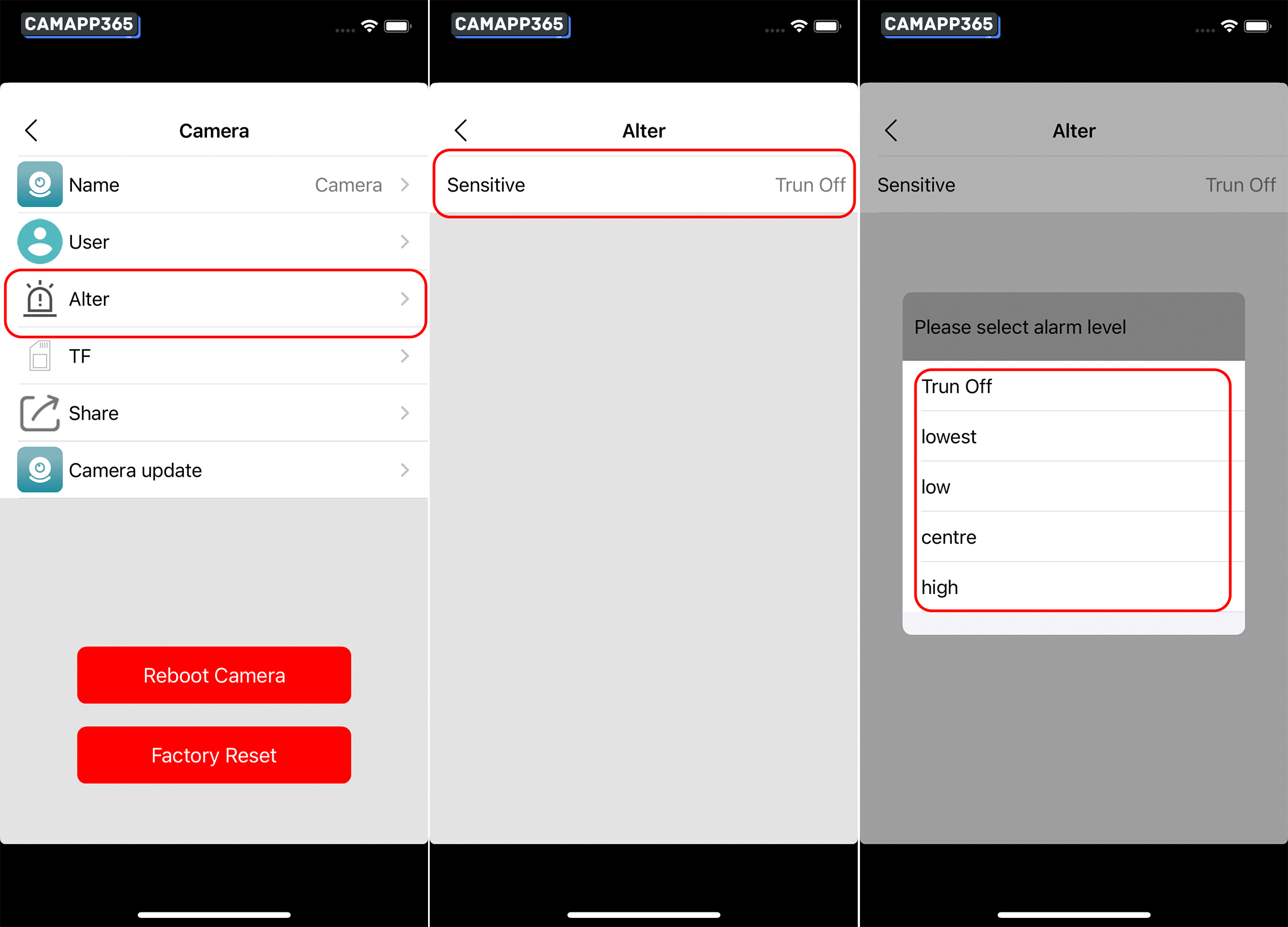 Motion detection settings