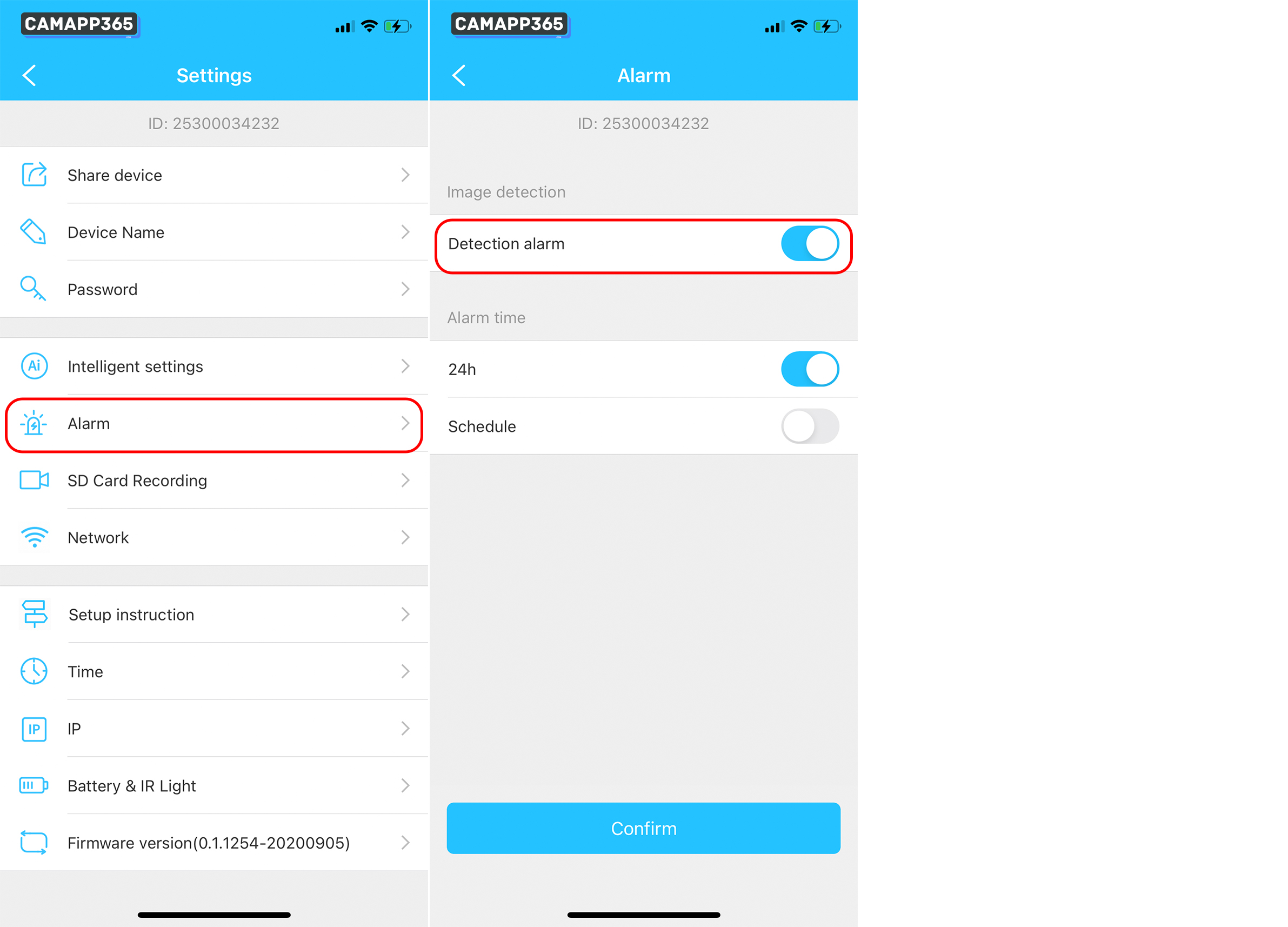 Motion detection settings