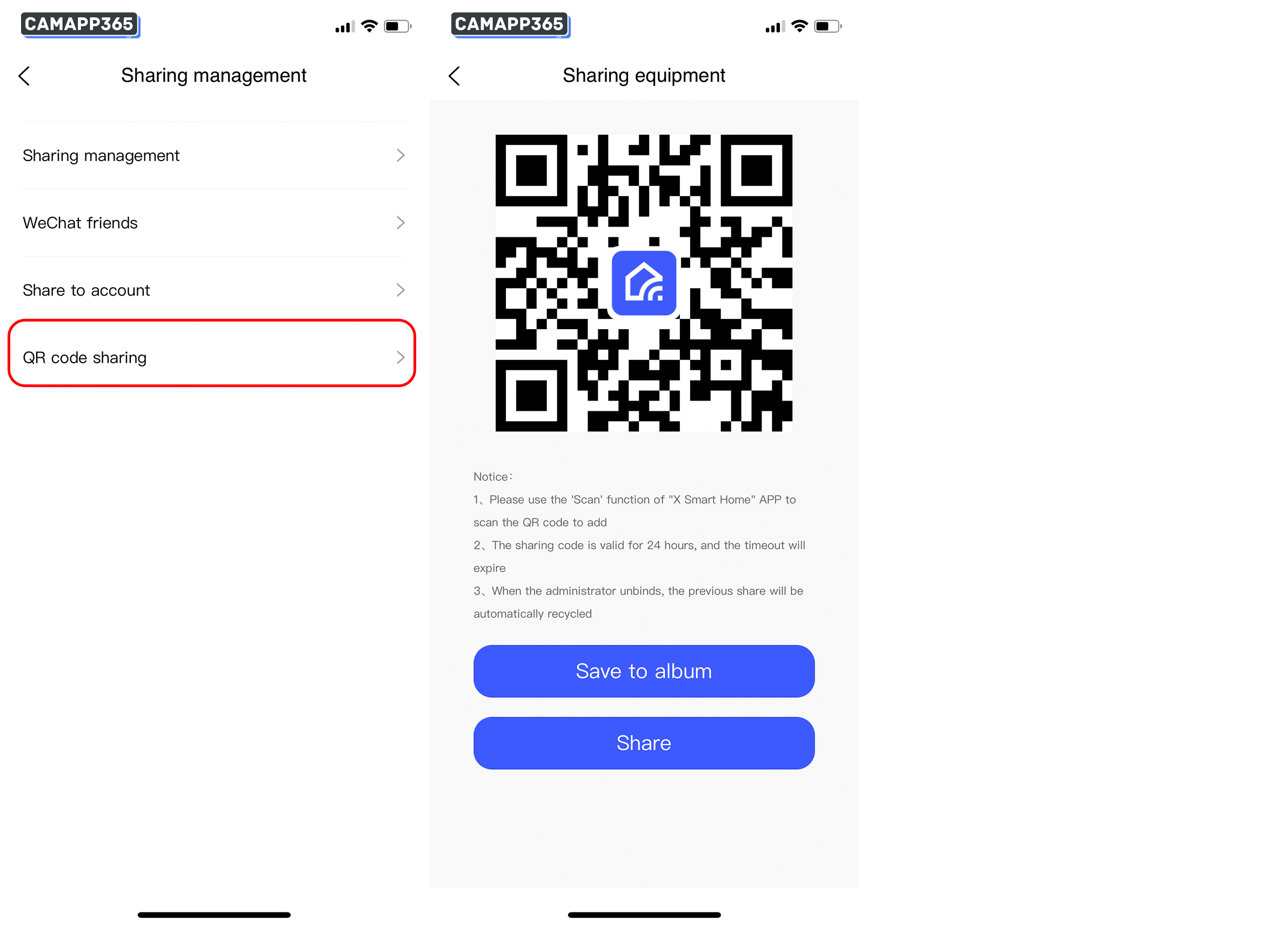QR code sharing