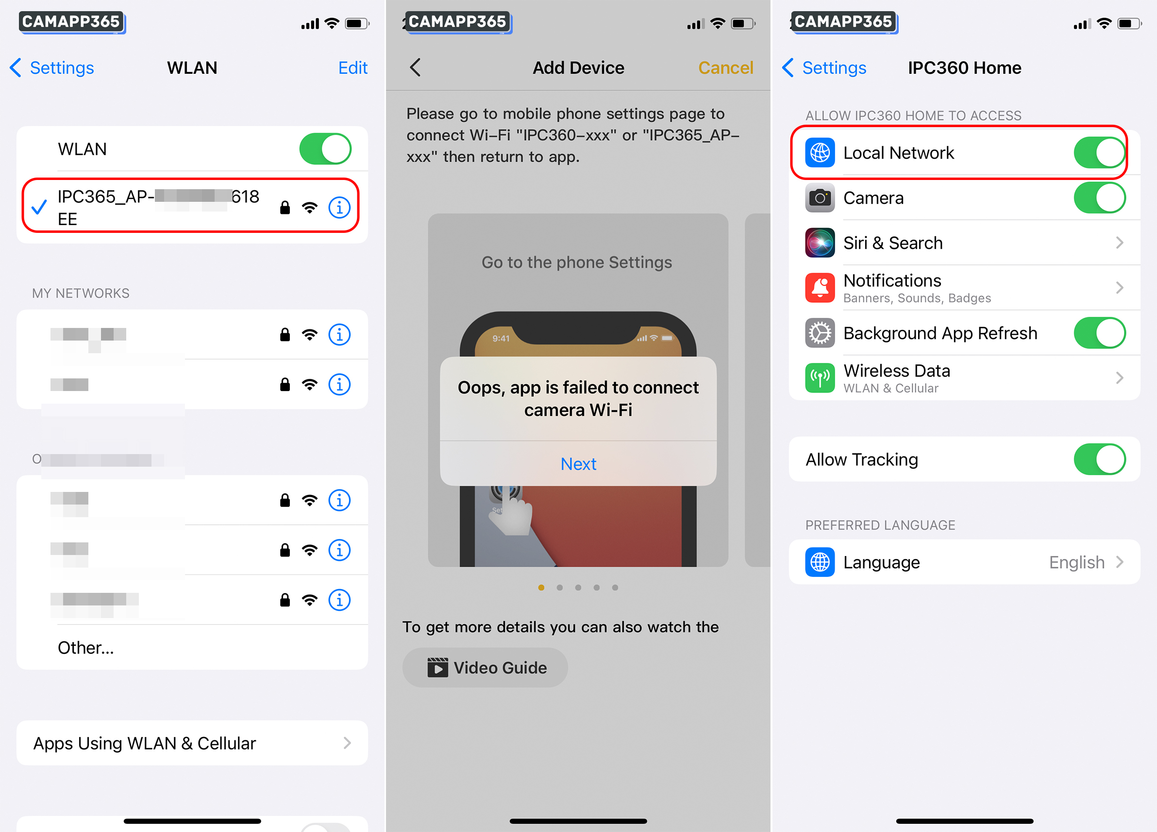 Why do I connect to IPC360 Home camera's hotspot wifi, but the app doesn't show the connection screen?